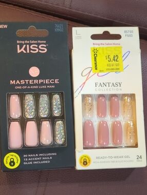 KISS Pink & Gold Glitter Press-On Nail Sets